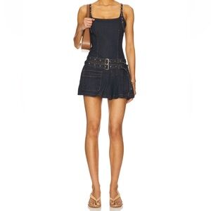 X REVOLVE Biker Denim Mini Dress in Indigo - Lioness